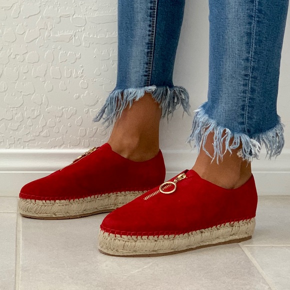 Red Suede Jute Wrap Platform Espadrille Sneaker - Picture 2 of 8